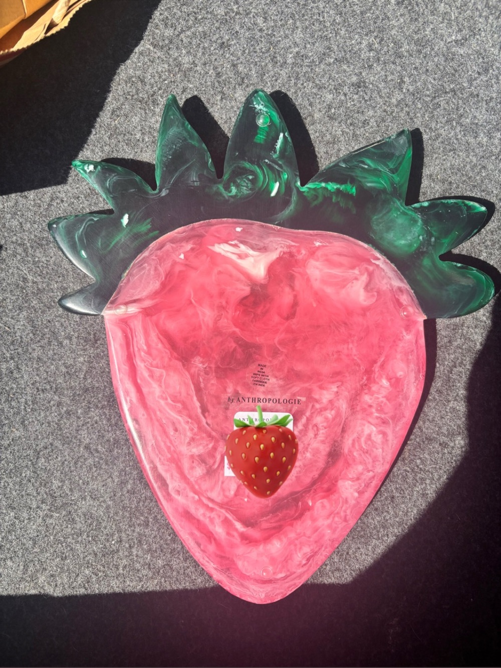 Anthropologie Swirled Strawberry-Shaped Serving Tray in Pink and Green